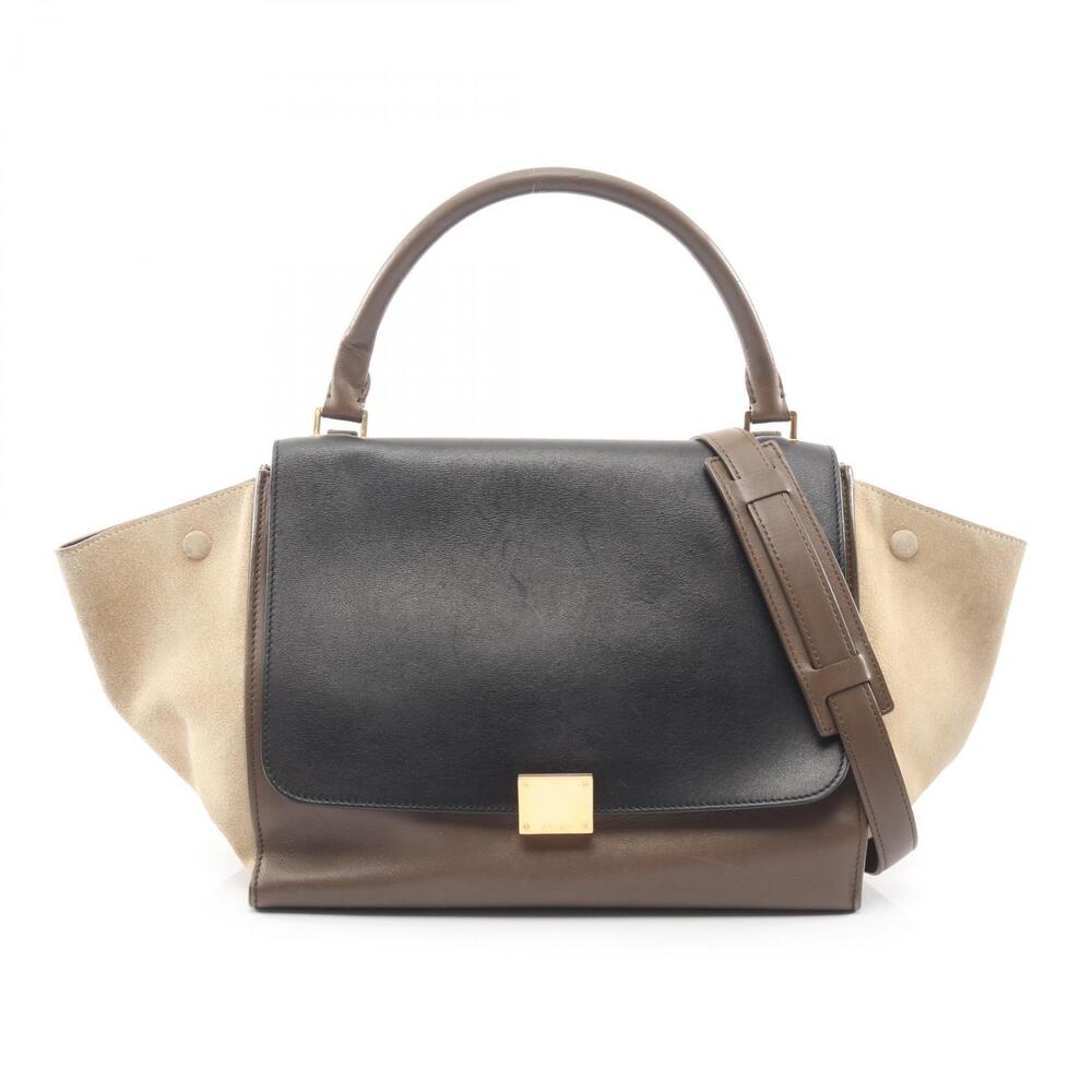 Celine Trapeze Handbag Leather Suede Gray Black Khaki Green